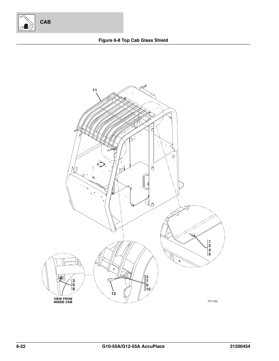 Figure 6-8 top cab glass shield, Top cab glass shield -22 | JLG G12-55A AccuPlace Parts Manual User Manual | Page 200 / 336