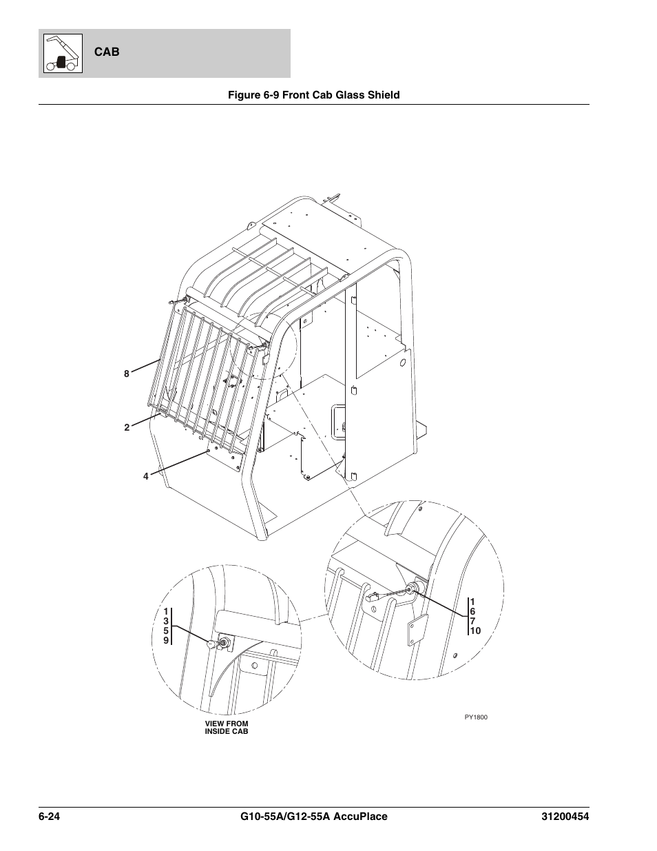 Figure 6-9 front cab glass shield, Front cab glass shield -24 | JLG G12-55A AccuPlace Parts Manual User Manual | Page 202 / 336