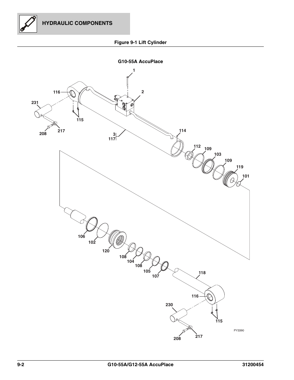 Figure 9-1 lift cylinder, Lift cylinder -2 | JLG G12-55A AccuPlace Parts Manual User Manual | Page 236 / 336