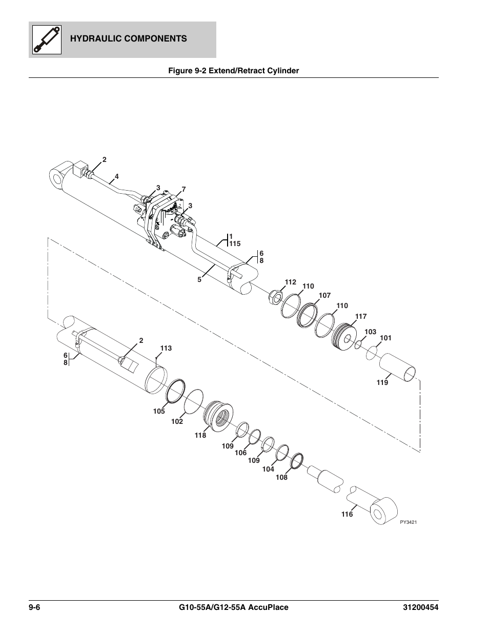 Figure 9-2 extend/retract cylinder, Extend/retract cylinder -6, See figure 9-2 for details) | Er, (see figure 9-2 for details) | JLG G12-55A AccuPlace Parts Manual User Manual | Page 240 / 336