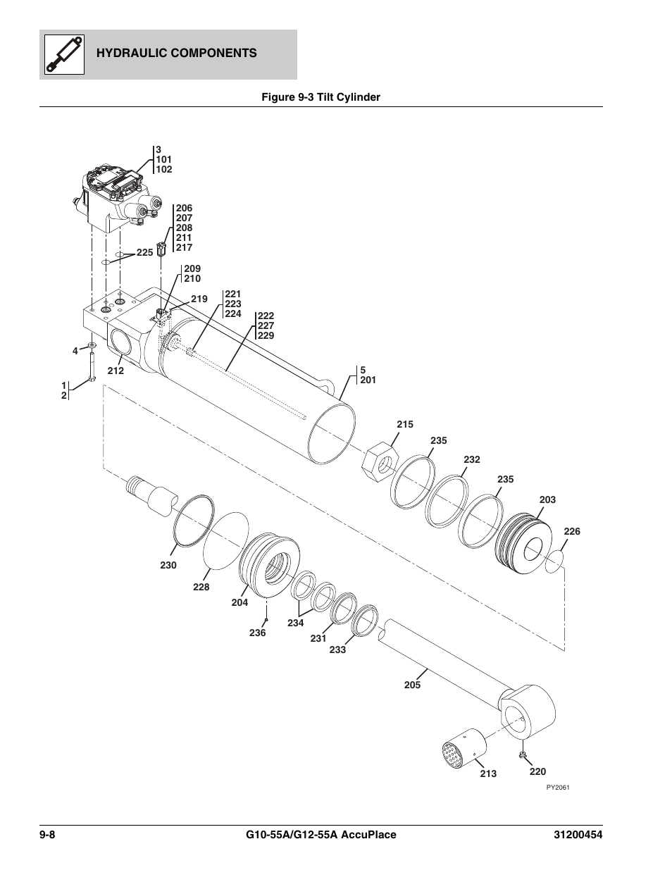 Figure 9-3 tilt cylinder, Tilt cylinder -8 | JLG G12-55A AccuPlace Parts Manual User Manual | Page 242 / 336