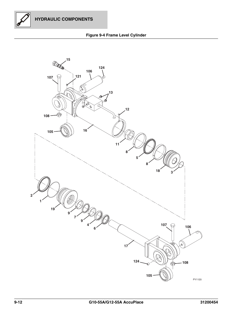 Figure 9-4 frame level cylinder, Frame level cylinder -12 | JLG G12-55A AccuPlace Parts Manual User Manual | Page 246 / 336