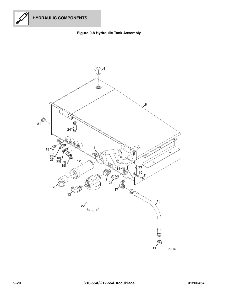 Figure 9-8 hydraulic tank assembly, Hydraulic tank assembly -20, Nk assy, (see figure 9-8 for details) | Nk, (see figure 9-8 for details), Er, (see figure 9-8 for details) | JLG G12-55A AccuPlace Parts Manual User Manual | Page 254 / 336