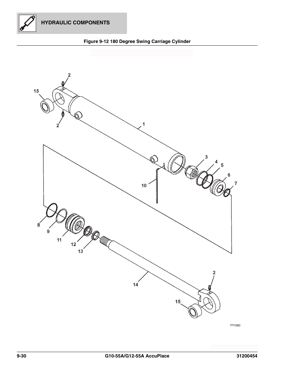 Figure 9-12 180 degree swing carriage cylinder, 180 degree swing carriage cylinder -30 | JLG G12-55A AccuPlace Parts Manual User Manual | Page 264 / 336