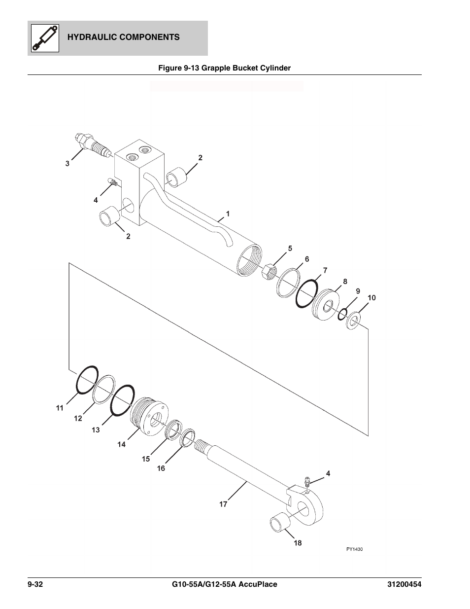 Figure 9-13 grapple bucket cylinder, Grapple bucket cylinder -32 | JLG G12-55A AccuPlace Parts Manual User Manual | Page 266 / 336