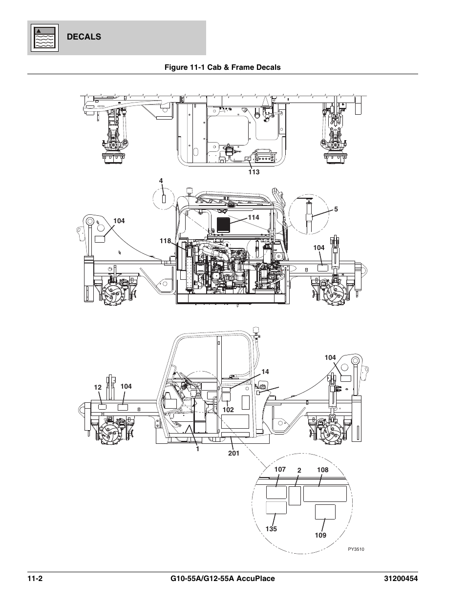 Figure 11-1 cab & frame decals, Cab & frame decals -2, Decal, (see figure 11-1 for details) | Cal, (see figure 11-1 for details) | JLG G12-55A AccuPlace Parts Manual User Manual | Page 316 / 336