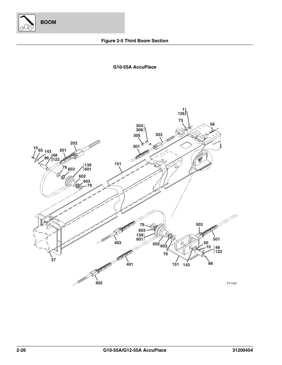 Figure 2-5 third boom section, Third boom section -26, Figure 2-5, i | See figure 2-5, item 401 f, Boom section, (see figure 2-5 for d, 666, (see figure, 866, (see figure | JLG G12-55A AccuPlace Parts Manual User Manual | Page 46 / 336