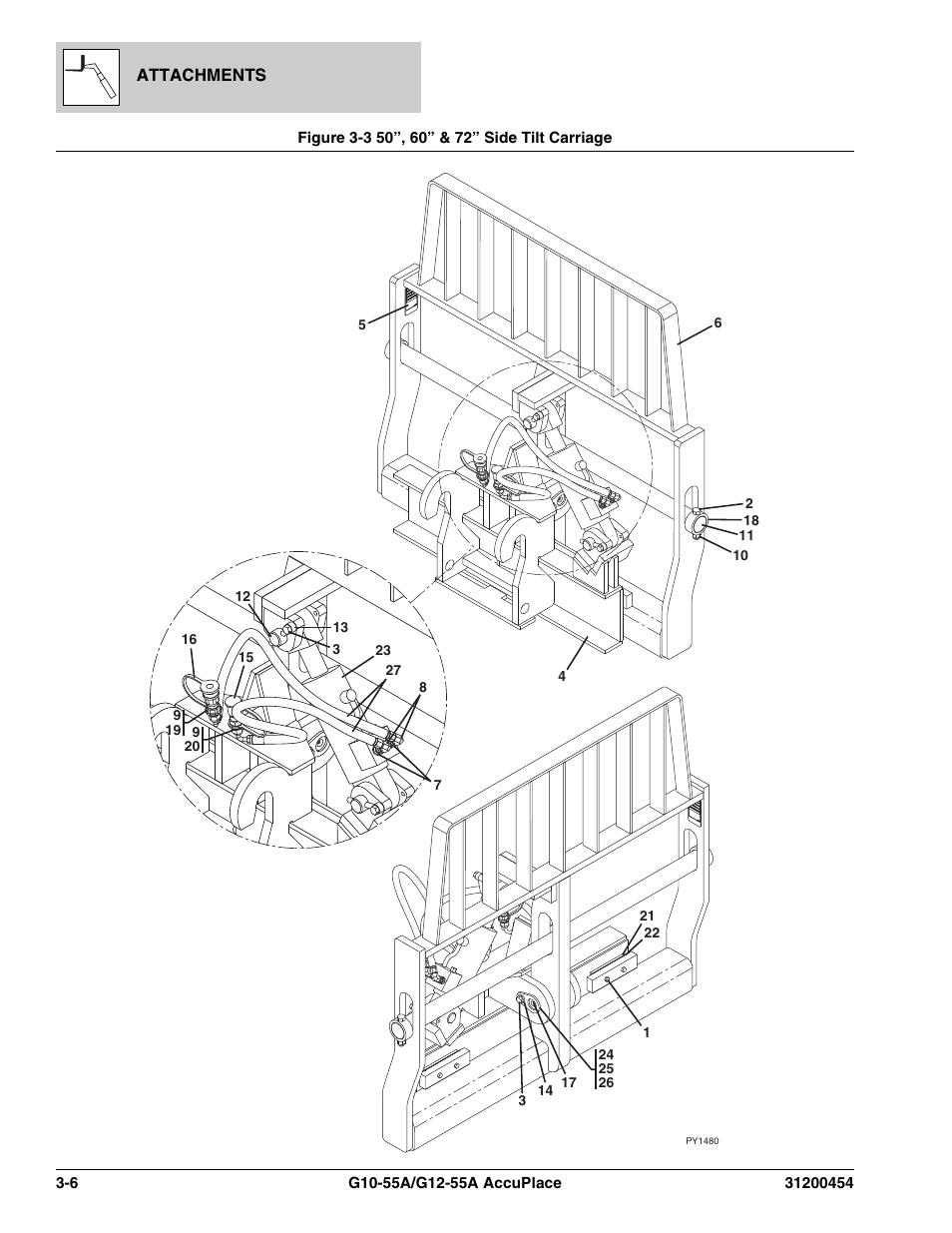 Figure 3-3 50”, 60” & 72” side tilt carriage, 50”, 60” & 72” side tilt carriage -6 | JLG G12-55A AccuPlace Parts Manual User Manual | Page 70 / 336