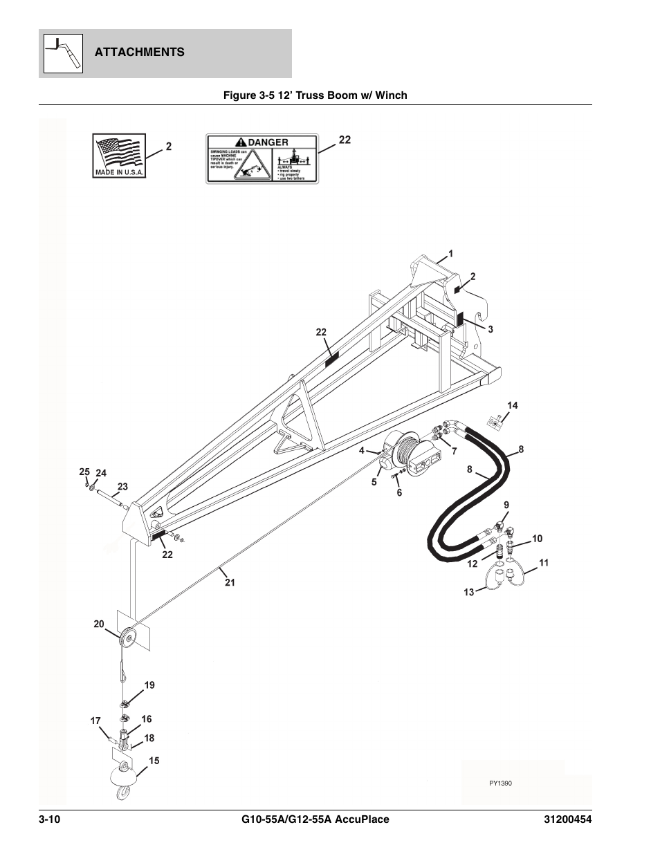 Figure 3-5 12’ truss boom w/ winch, 12’ truss boom w/ winch -10 | JLG G12-55A AccuPlace Parts Manual User Manual | Page 74 / 336