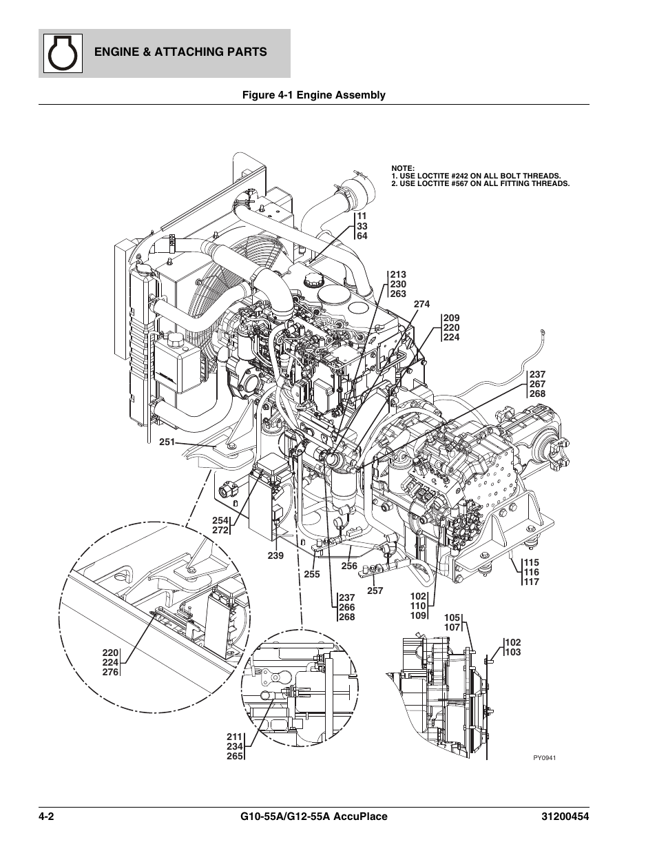 Figure 4-1 engine assembly, Engine assembly -2, Gine mount, (see figure 4-1 for details) | Ear engine mount, (see figure 4-1 for details) | JLG G12-55A AccuPlace Parts Manual User Manual | Page 98 / 336