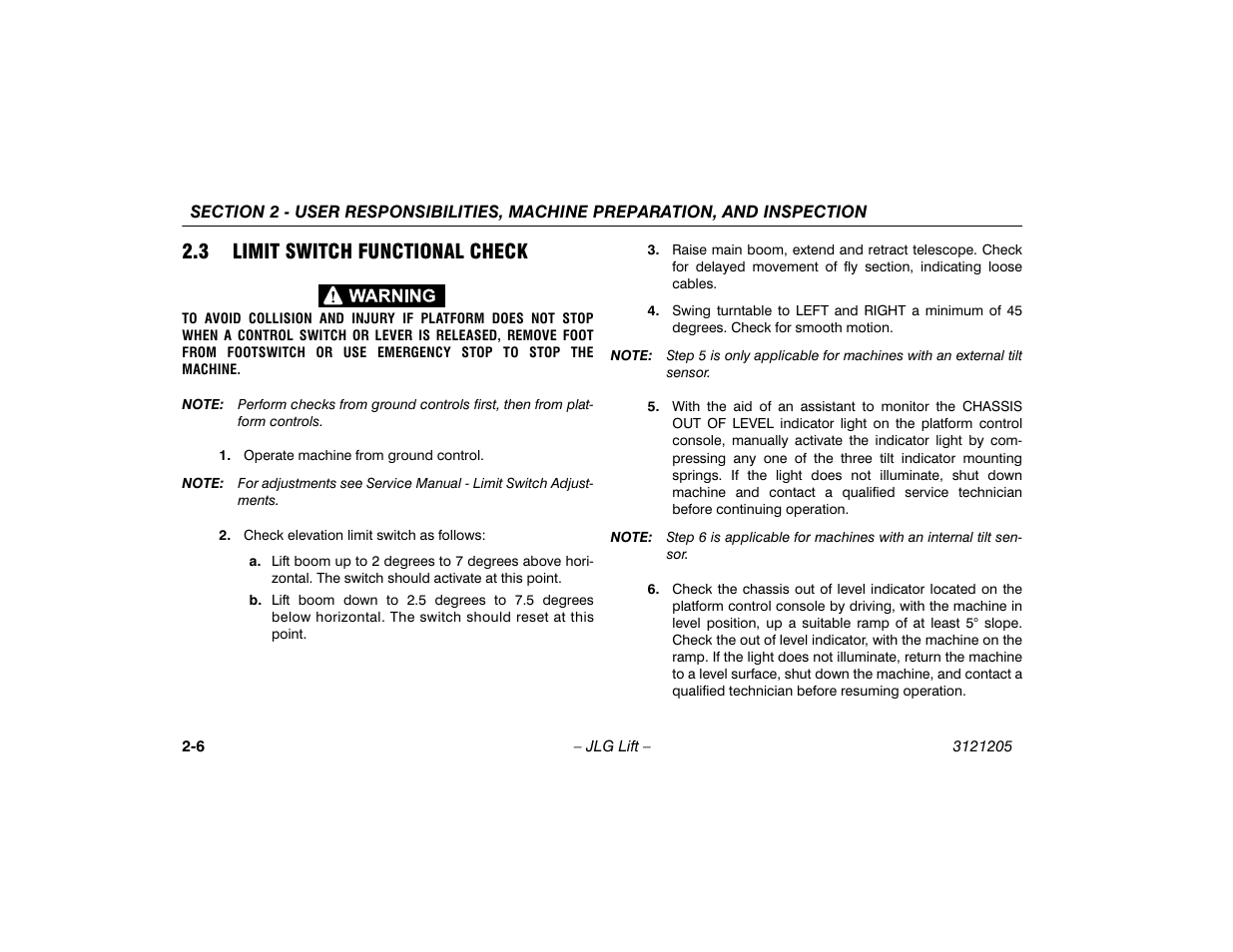 3 limit switch functional check, Limit switch functional check -5 | JLG 660SJ Operator Manual User Manual | Page 28 / 150