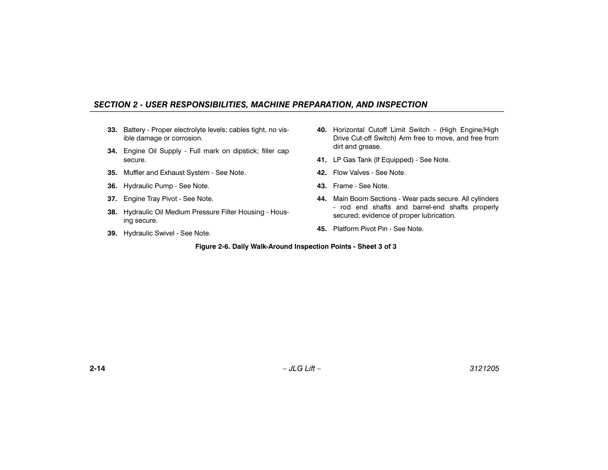 Daily walk-around inspection points, Sheet 3 of 3 -13 | JLG 660SJ Operator Manual User Manual | Page 36 / 150