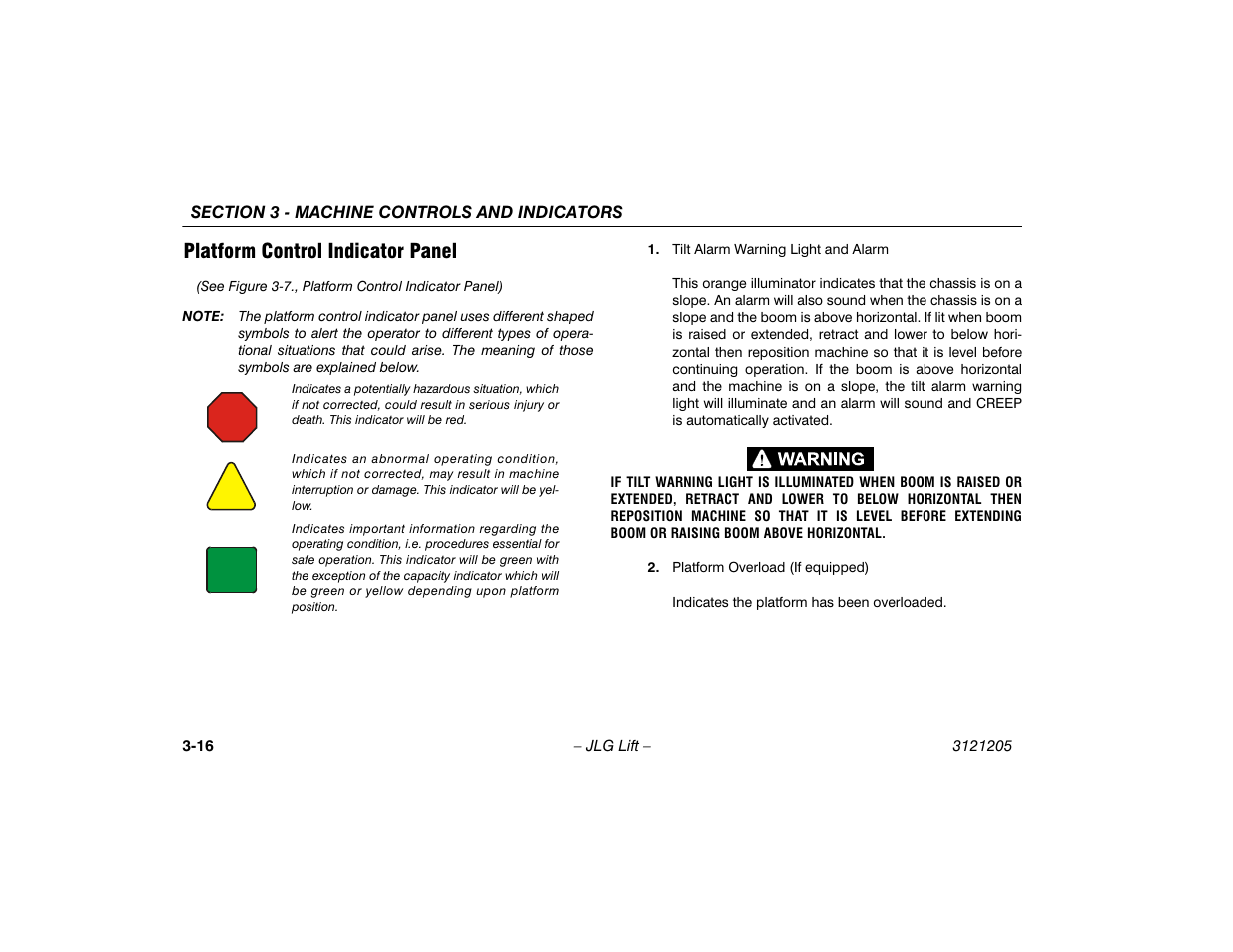 Platform control indicator panel, Platform control indicator panel -14 | JLG 660SJ Operator Manual User Manual | Page 52 / 150