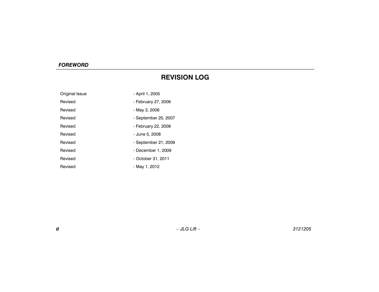 Revision log | JLG 660SJ Operator Manual User Manual | Page 6 / 150