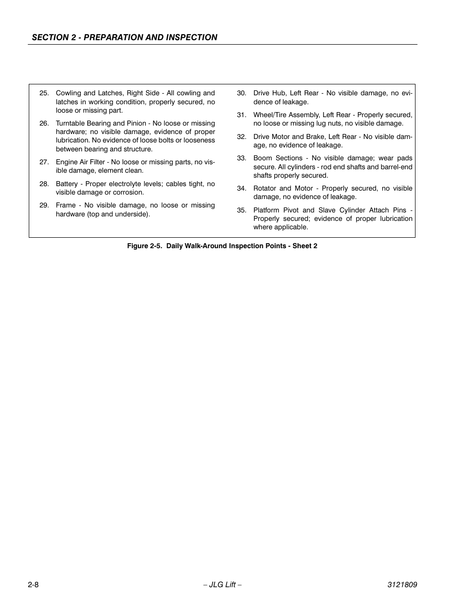 Daily walk-around inspection points - sheet 2 -8 | JLG 120-SXJ Operator Manual User Manual | Page 24 / 80