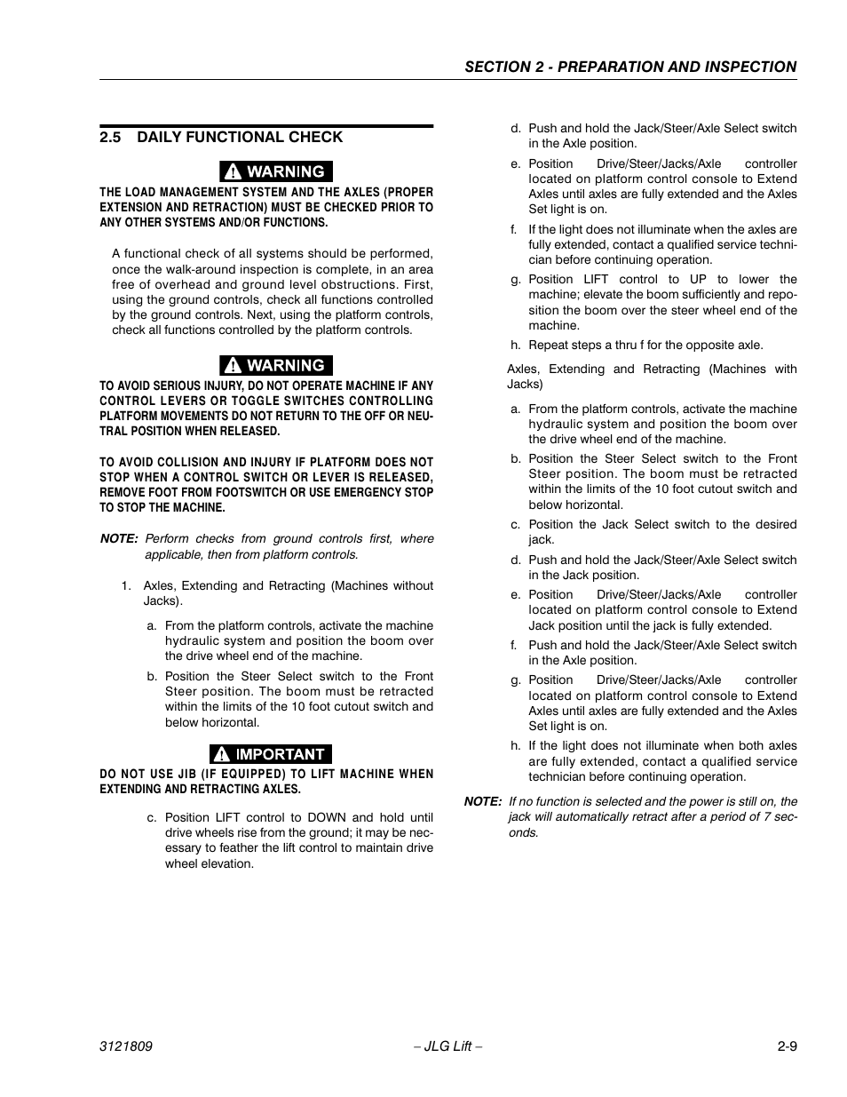 5 daily functional check, Daily functional check -9 | JLG 120-SXJ Operator Manual User Manual | Page 25 / 80