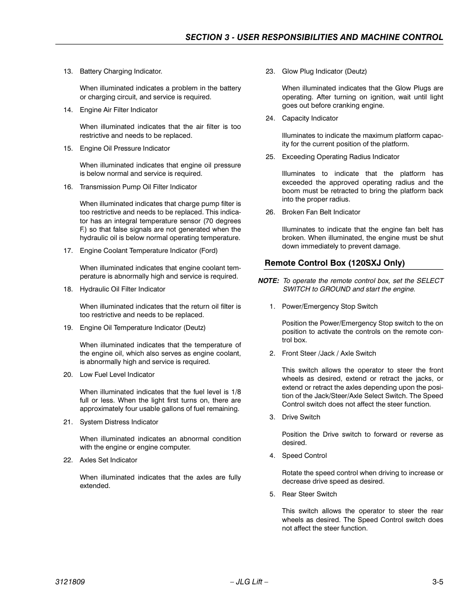 Remote control box (120sxj only) -5 | JLG 120-SXJ Operator Manual User Manual | Page 35 / 80