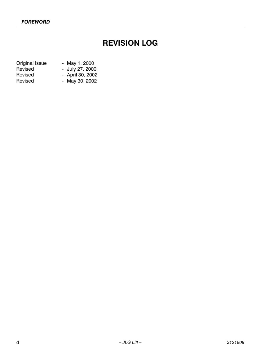 Revision log | JLG 120-SXJ Operator Manual User Manual | Page 6 / 80