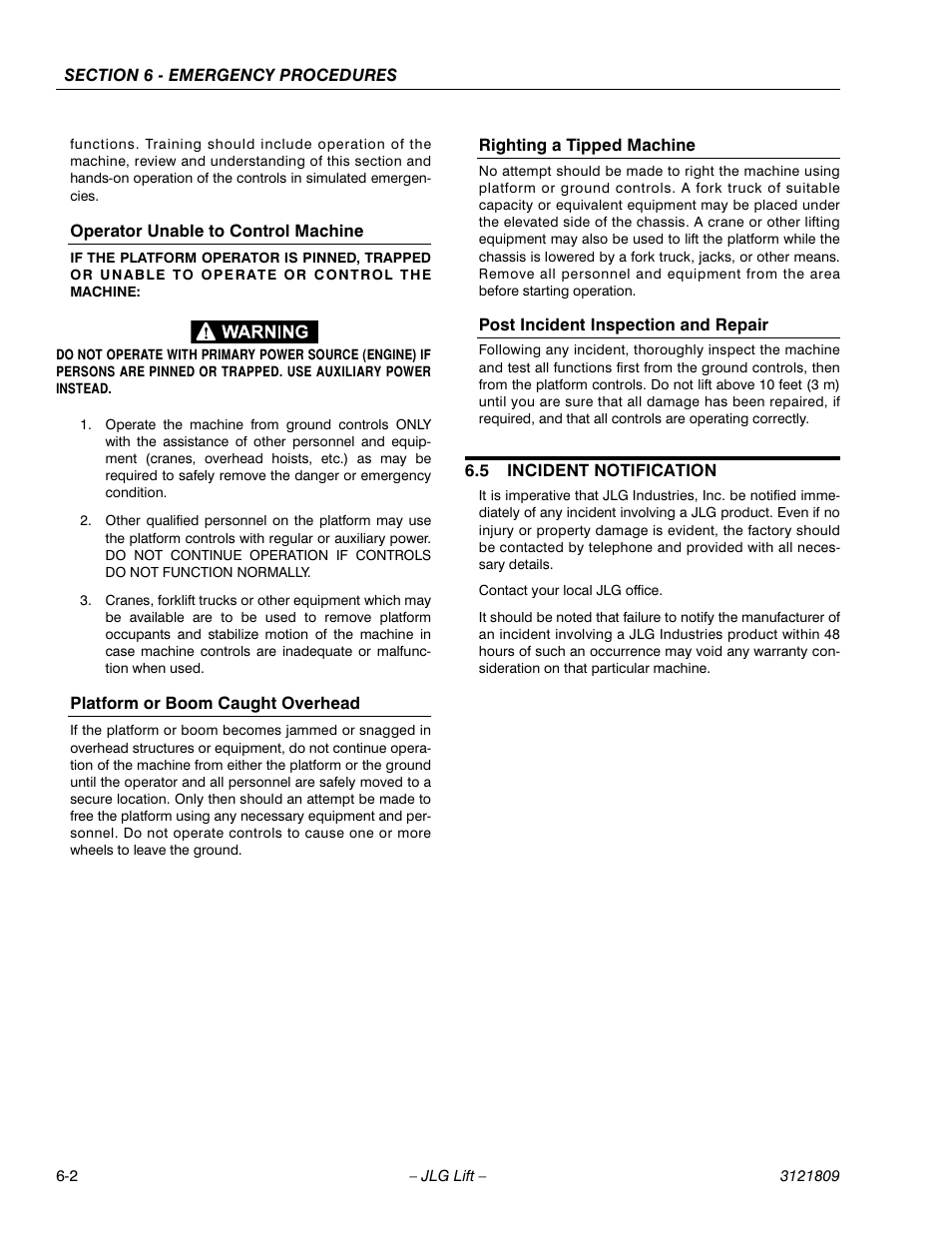 5 incident notification, Incident notification -2 | JLG 120-SXJ Operator Manual User Manual | Page 74 / 80