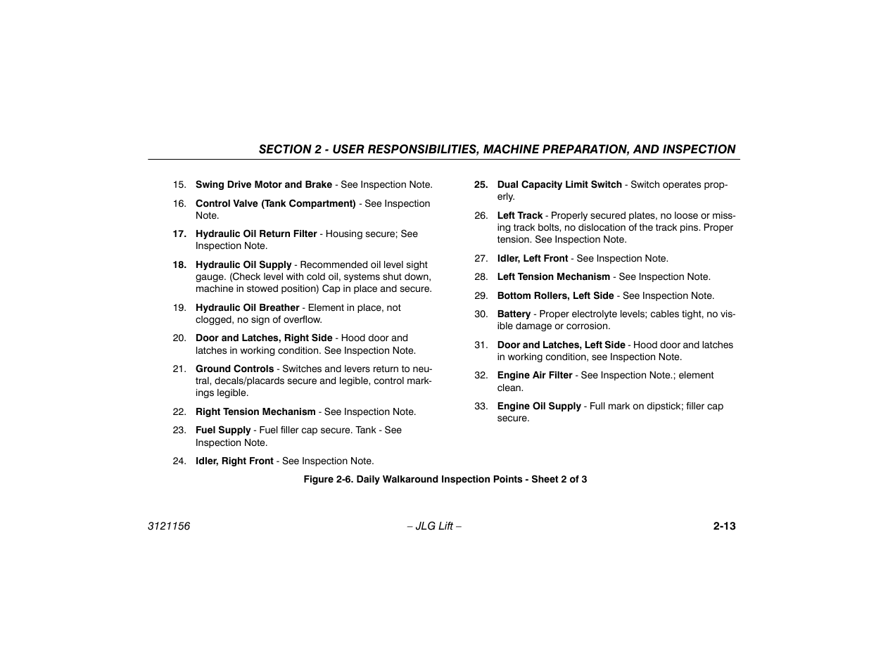Daily walkaround inspection points, Sheet 2 of 3 -13 | JLG 600SC_660SJC Operator Manual User Manual | Page 33 / 120