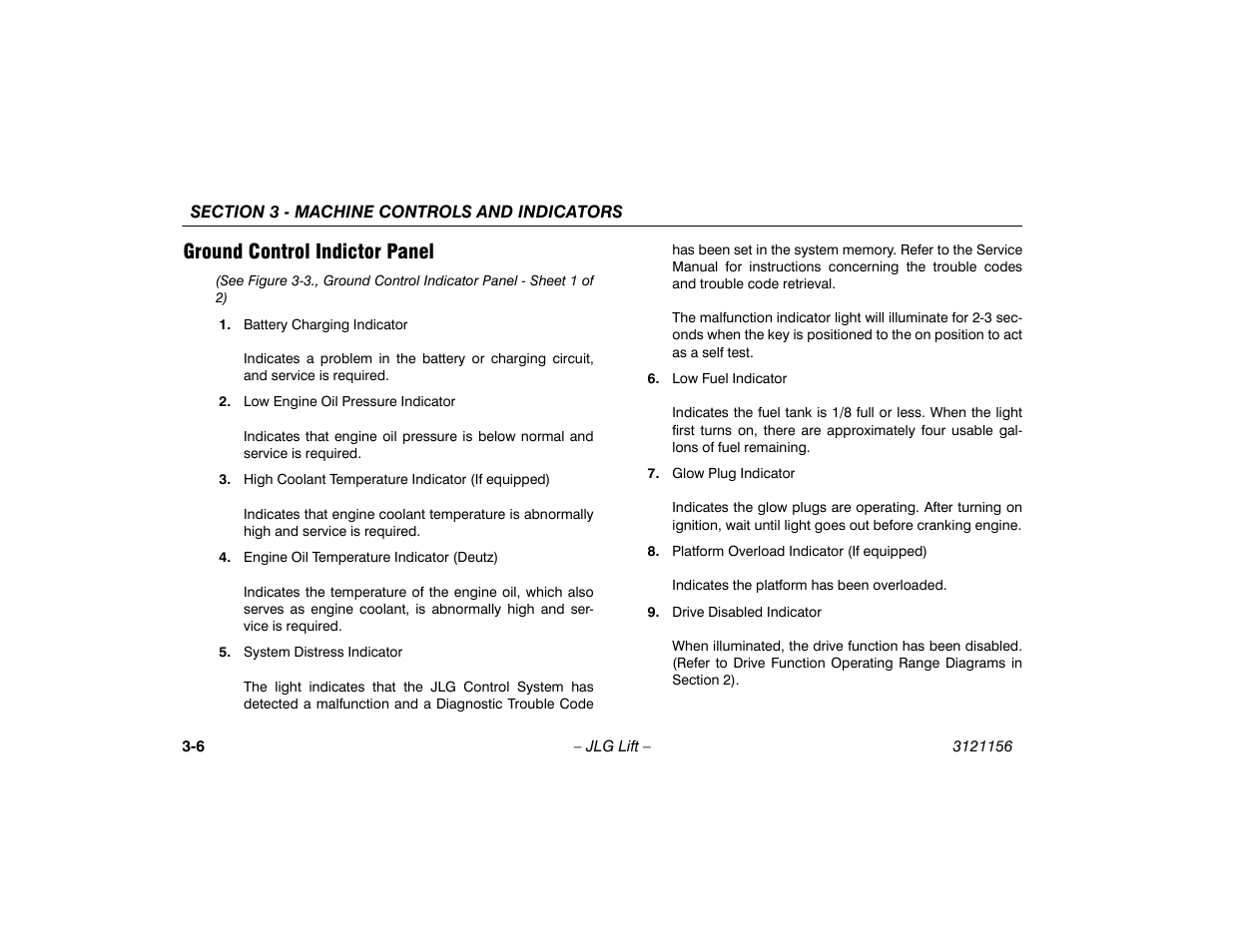 Ground control indictor panel, Ground control indictor panel -6 | JLG 600SC_660SJC Operator Manual User Manual | Page 40 / 120