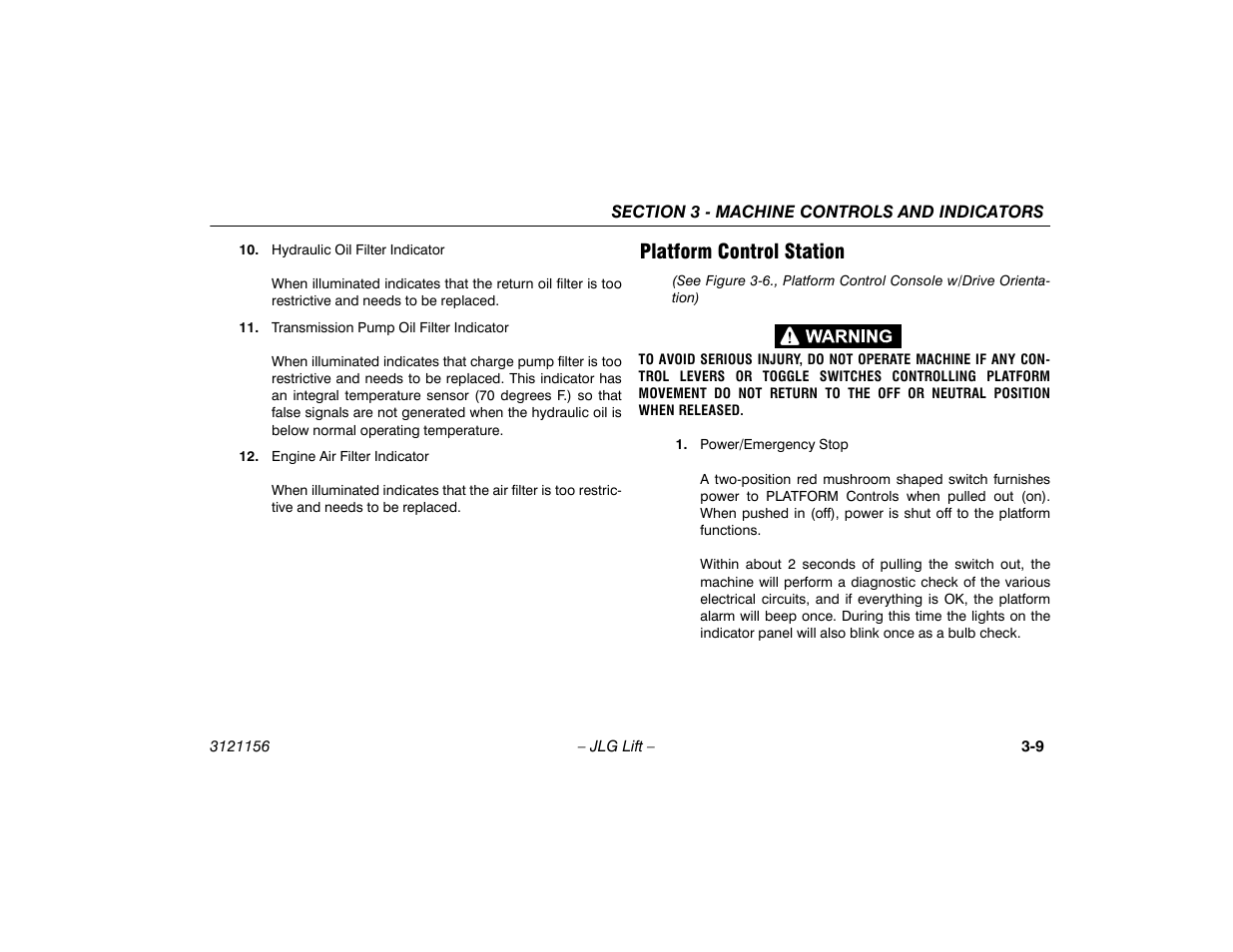 Platform control station, Platform control station -9 | JLG 600SC_660SJC Operator Manual User Manual | Page 43 / 120