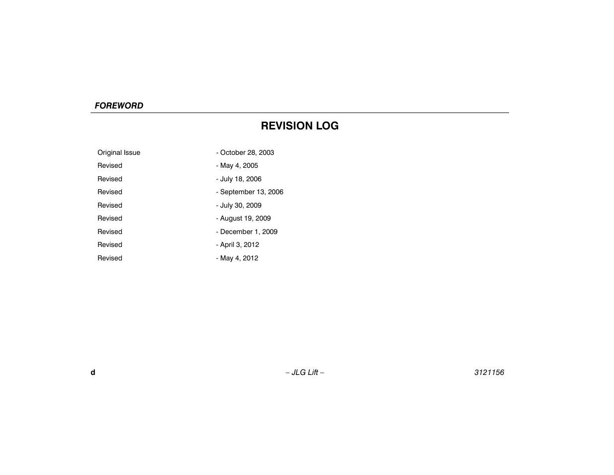 Revision log | JLG 600SC_660SJC Operator Manual User Manual | Page 6 / 120