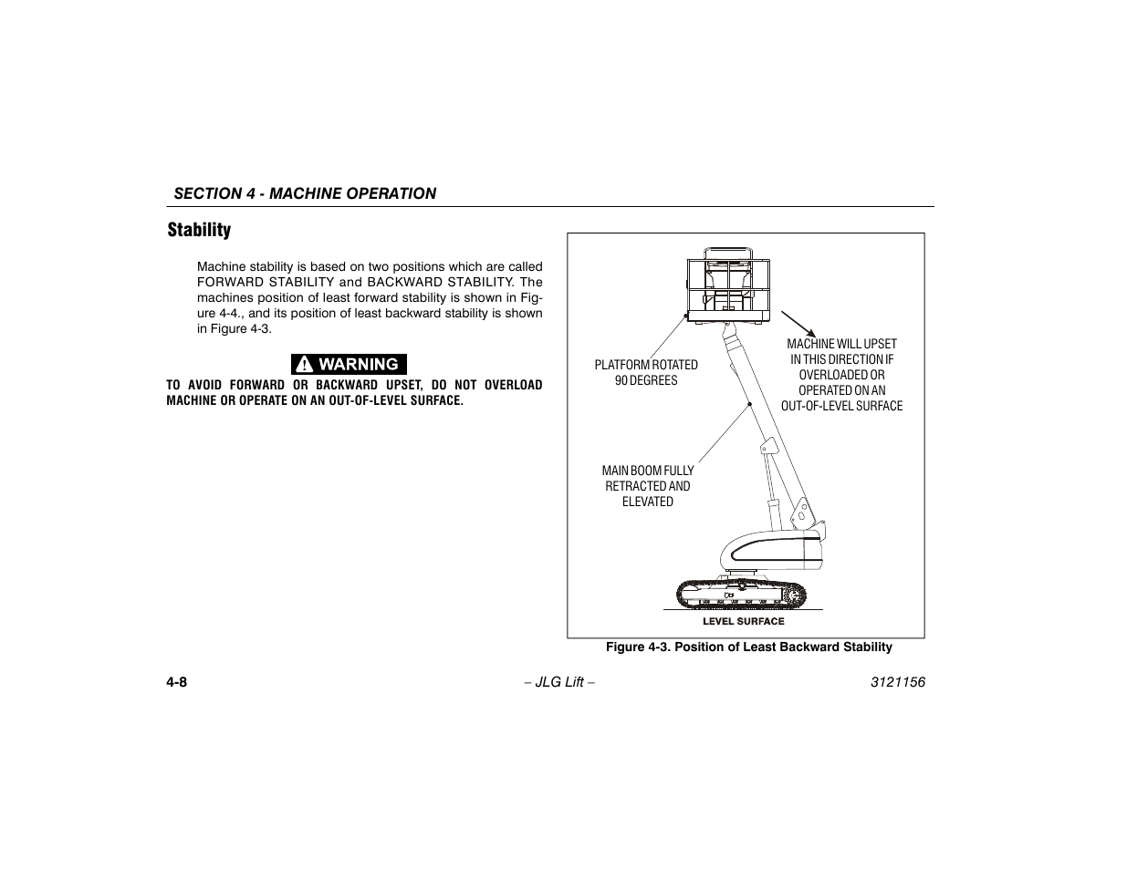 Stability, Stability -8, Position of least backward stability -8 | JLG 600SC_660SJC Operator Manual User Manual | Page 62 / 120