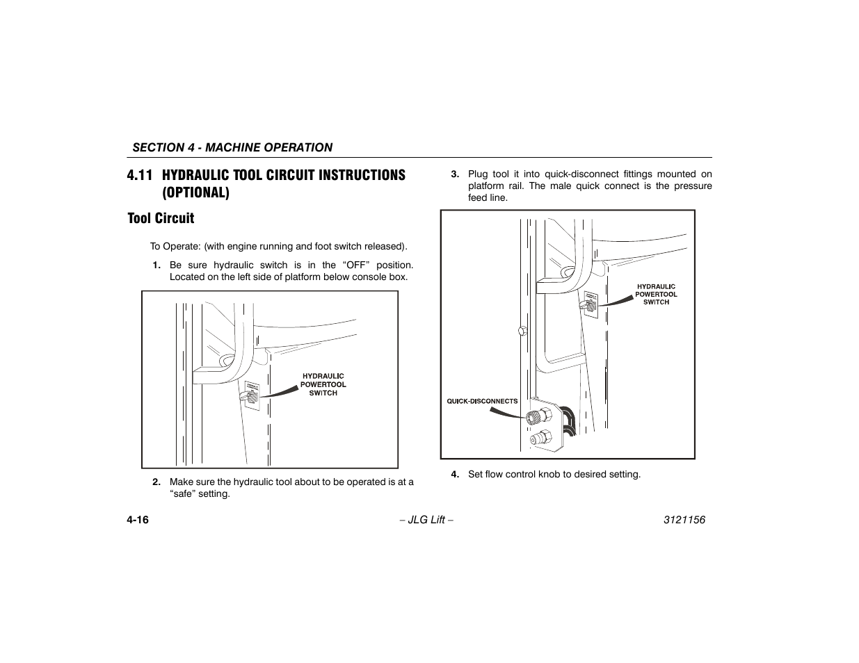 11 hydraulic tool circuit instructions (optional), Tool circuit, 11 hydraulic tool circuit instructions | Optional) -16, Tool circuit -16 | JLG 600SC_660SJC Operator Manual User Manual | Page 70 / 120