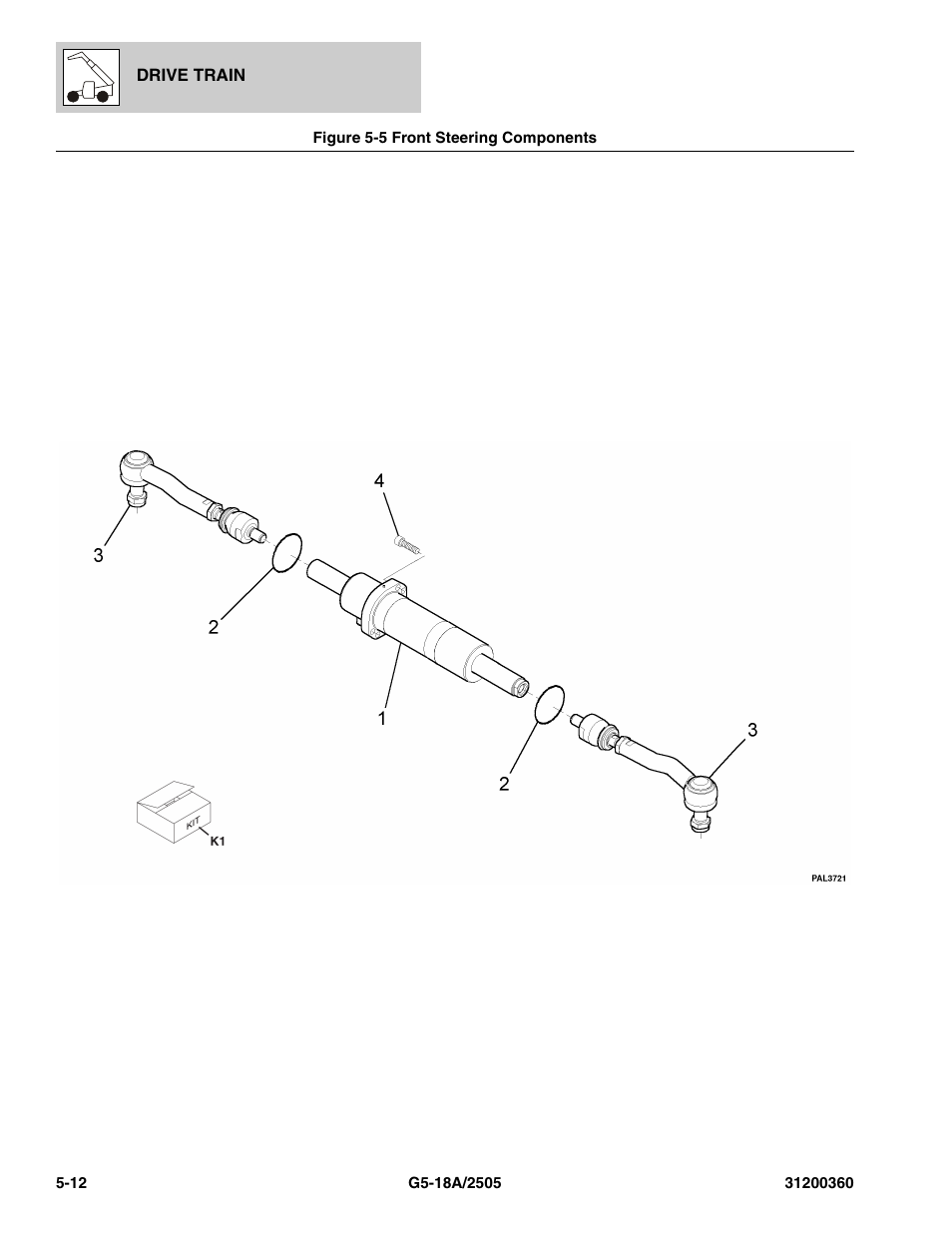 Figure 5-5 front steering components, Front steering components -12, Steering components, (see figure 5-5 for details) | JLG 2505 Parts Manual User Manual | Page 100 / 332