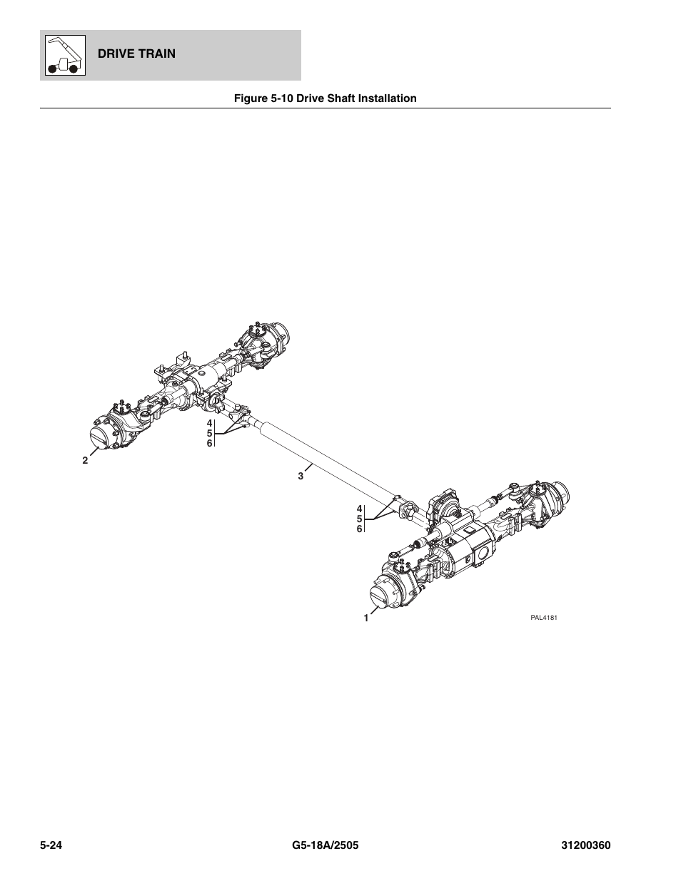 Figure 5-10 drive shaft installation, Drive shaft installation -24 | JLG 2505 Parts Manual User Manual | Page 112 / 332