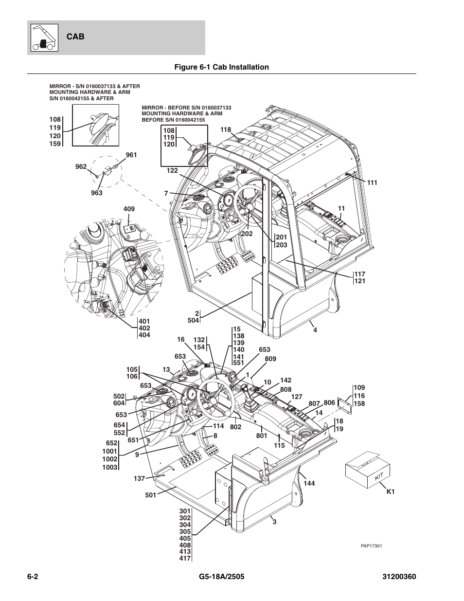 Figure 6-1 cab installation, Cab installation -2 | JLG 2505 Parts Manual User Manual | Page 120 / 332