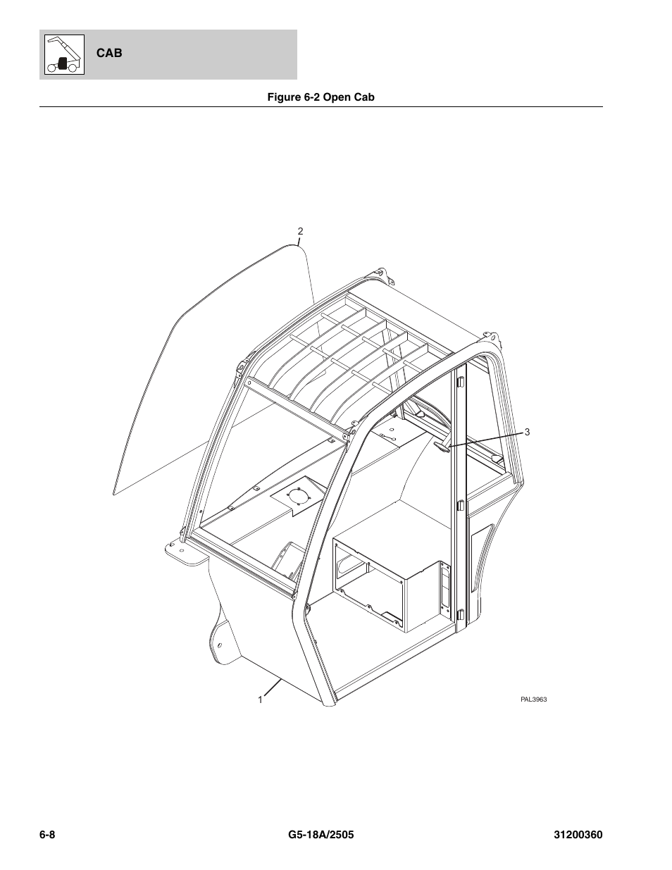 Figure 6-2 open cab, Open cab -8, Open cab weldment, (see figure 6-2 for details) | JLG 2505 Parts Manual User Manual | Page 126 / 332