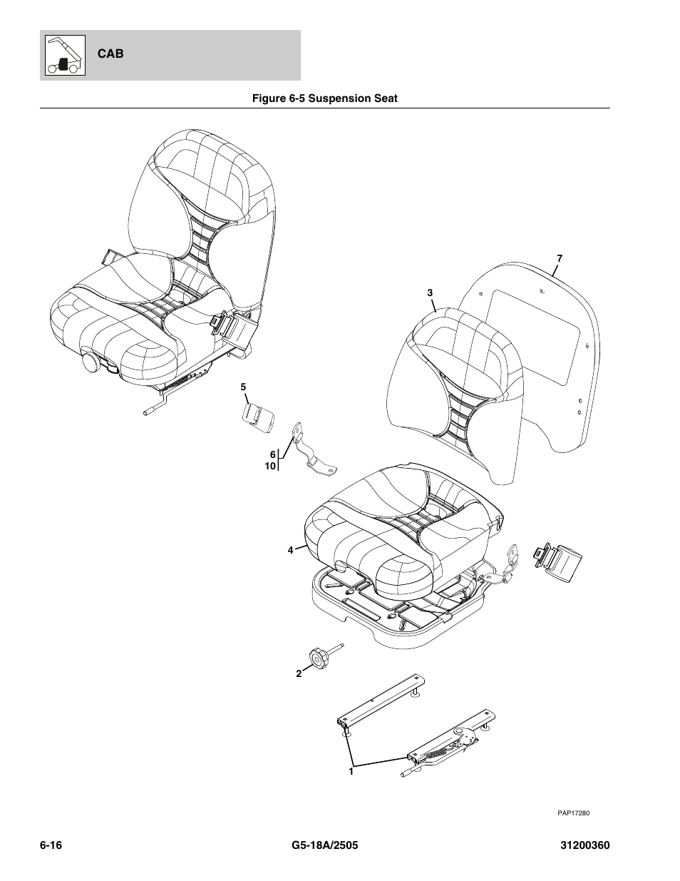 Figure 6-5 suspension seat, Suspension seat -16, N), (see figure 6-5 for details) | JLG 2505 Parts Manual User Manual | Page 134 / 332