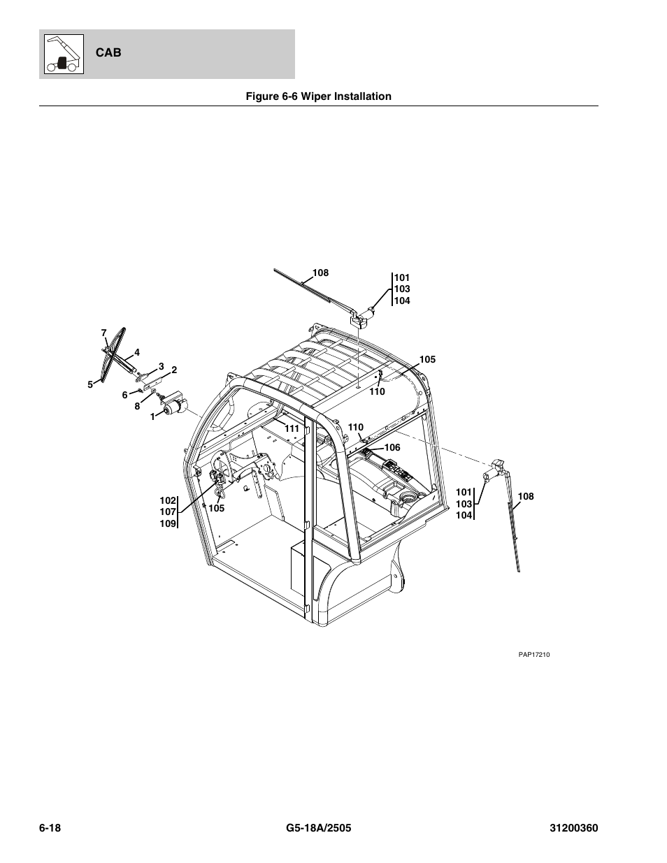 Figure 6-6 wiper installation, Wiper installation -18, N), (see figure 6-6 for details) | JLG 2505 Parts Manual User Manual | Page 136 / 332