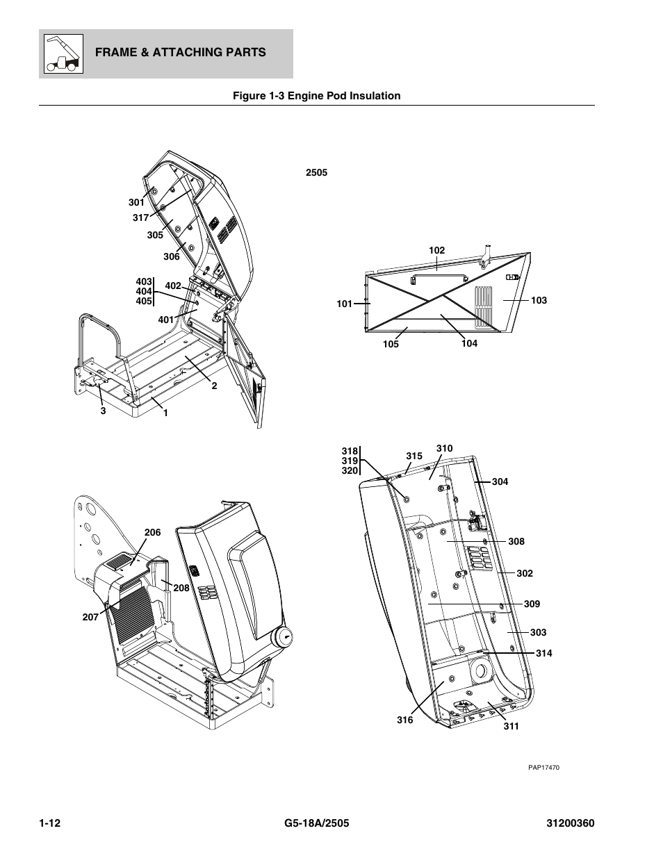Figure 1-3 engine pod insulation, Engine pod insulation -12 | JLG 2505 Parts Manual User Manual | Page 20 / 332