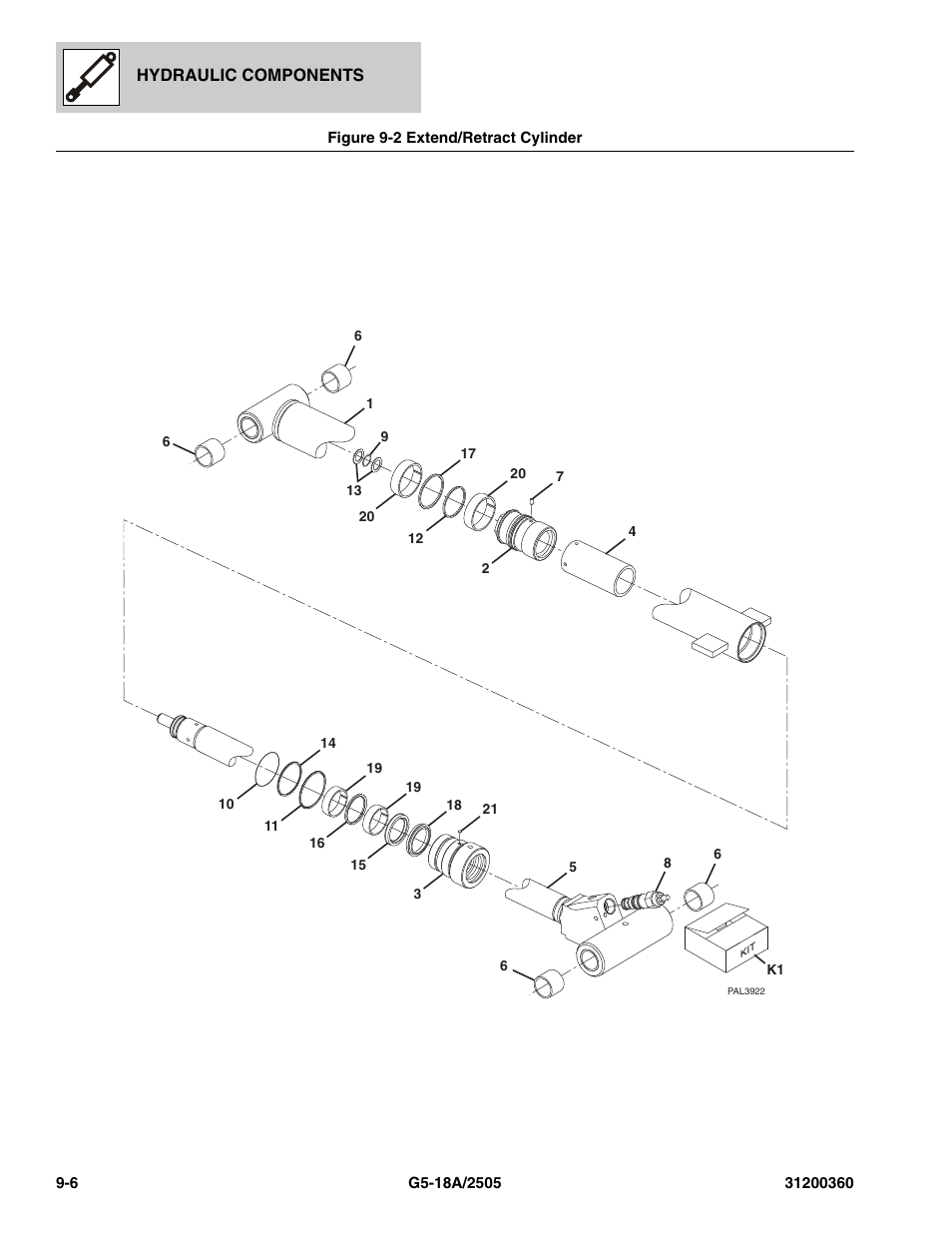 Figure 9-2 extend/retract cylinder, Extend/retract cylinder -6, T cylinder, (see figure 9-2 for details) | JLG 2505 Parts Manual User Manual | Page 208 / 332