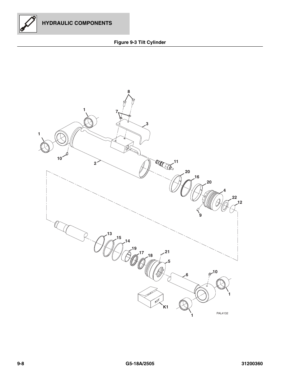 Figure 9-3 tilt cylinder, Tilt cylinder -8, T cylinder, (see figure 9-3 for details) | Cylinder, (see figure 9-3 for details) | JLG 2505 Parts Manual User Manual | Page 210 / 332