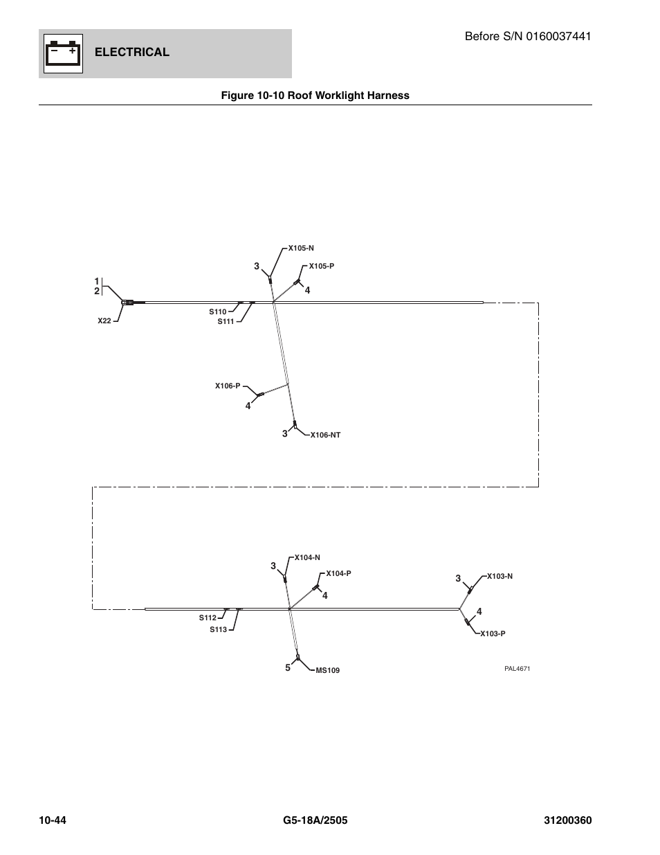 Figure 10-10 roof worklight harness, Roof worklight harness -44, Ess, (see figure 10-10 for details) | Electrical | JLG 2505 Parts Manual User Manual | Page 288 / 332