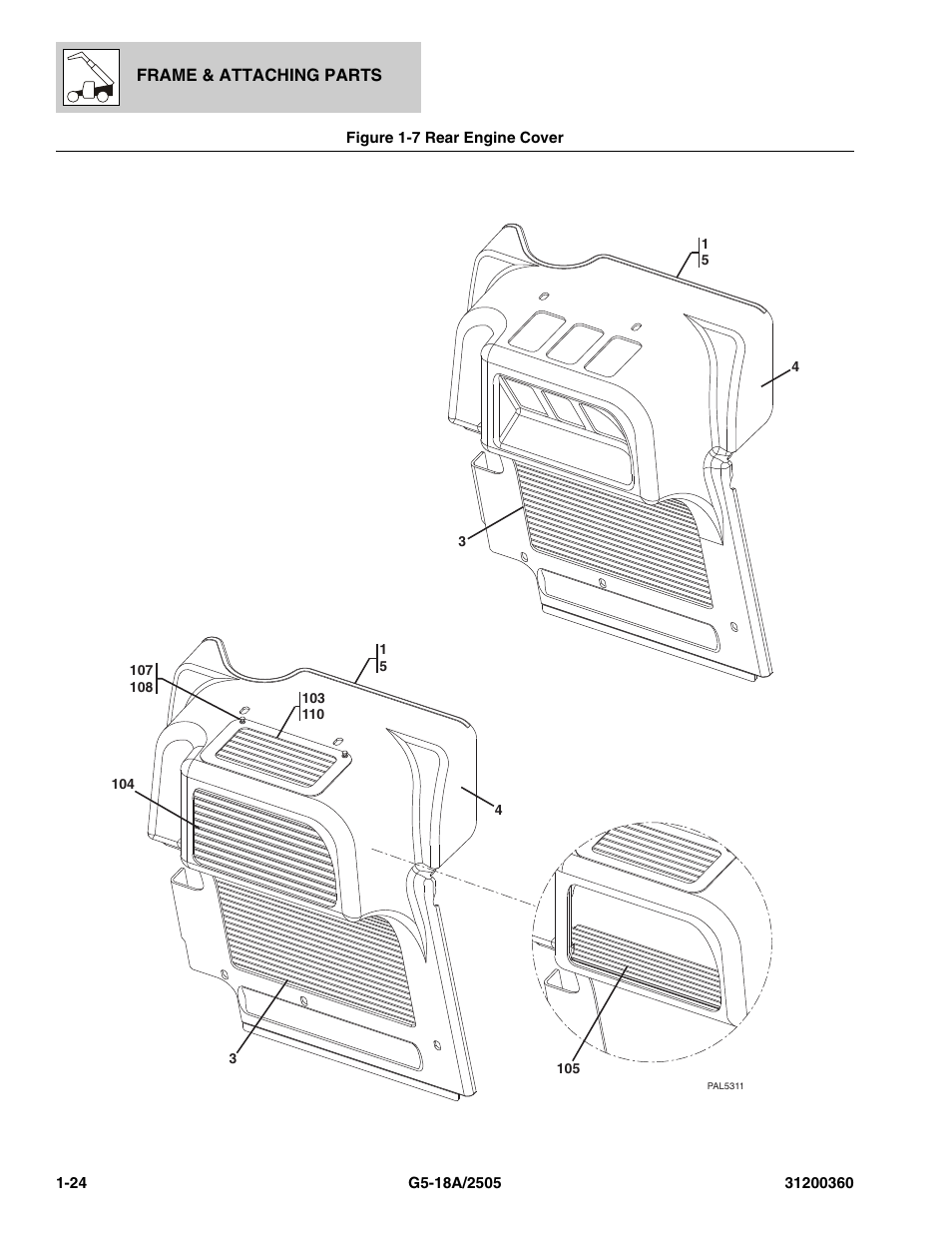 Figure 1-7 rear engine cover, Rear engine cover -24 | JLG 2505 Parts Manual User Manual | Page 32 / 332