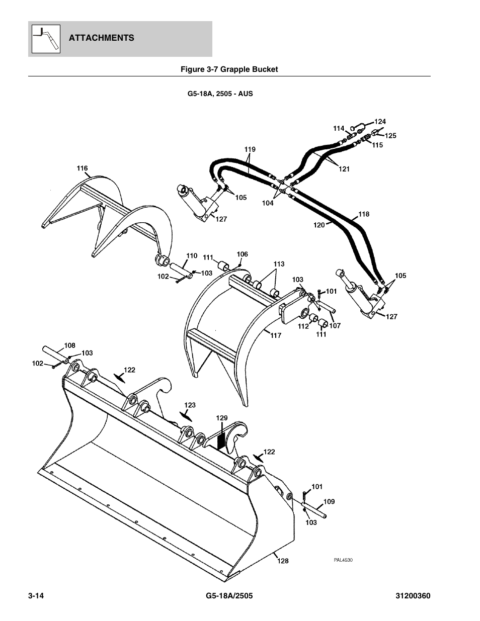 Figure 3-7 grapple bucket, Grapple bucket -14 | JLG 2505 Parts Manual User Manual | Page 60 / 332