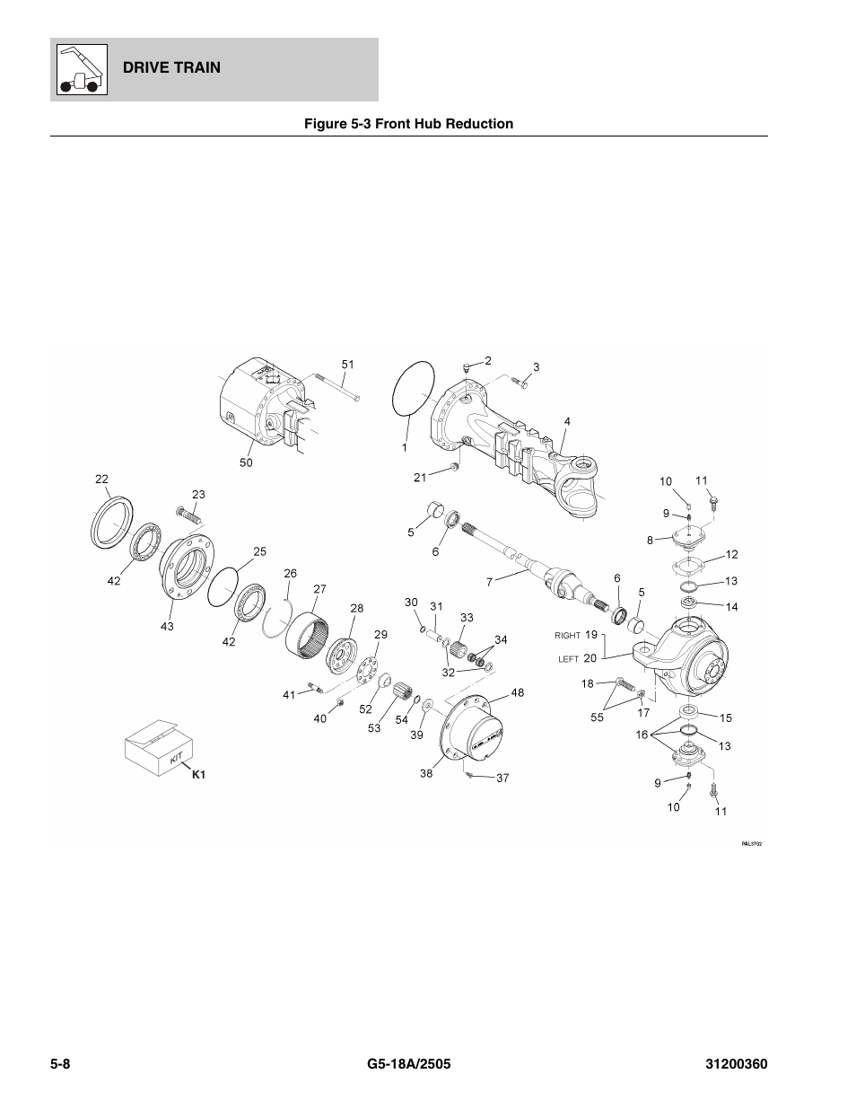Figure 5-3 front hub reduction, Front hub reduction -8, Uction, (see figure 5-3 for details) | JLG 2505 Parts Manual User Manual | Page 96 / 332