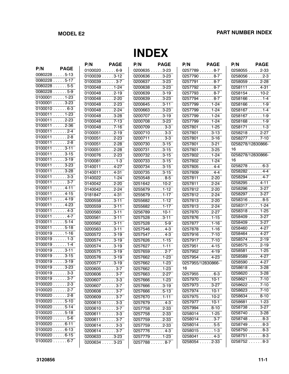 Index | JLG 3246E2 Parts Manual User Manual | Page 209 / 222