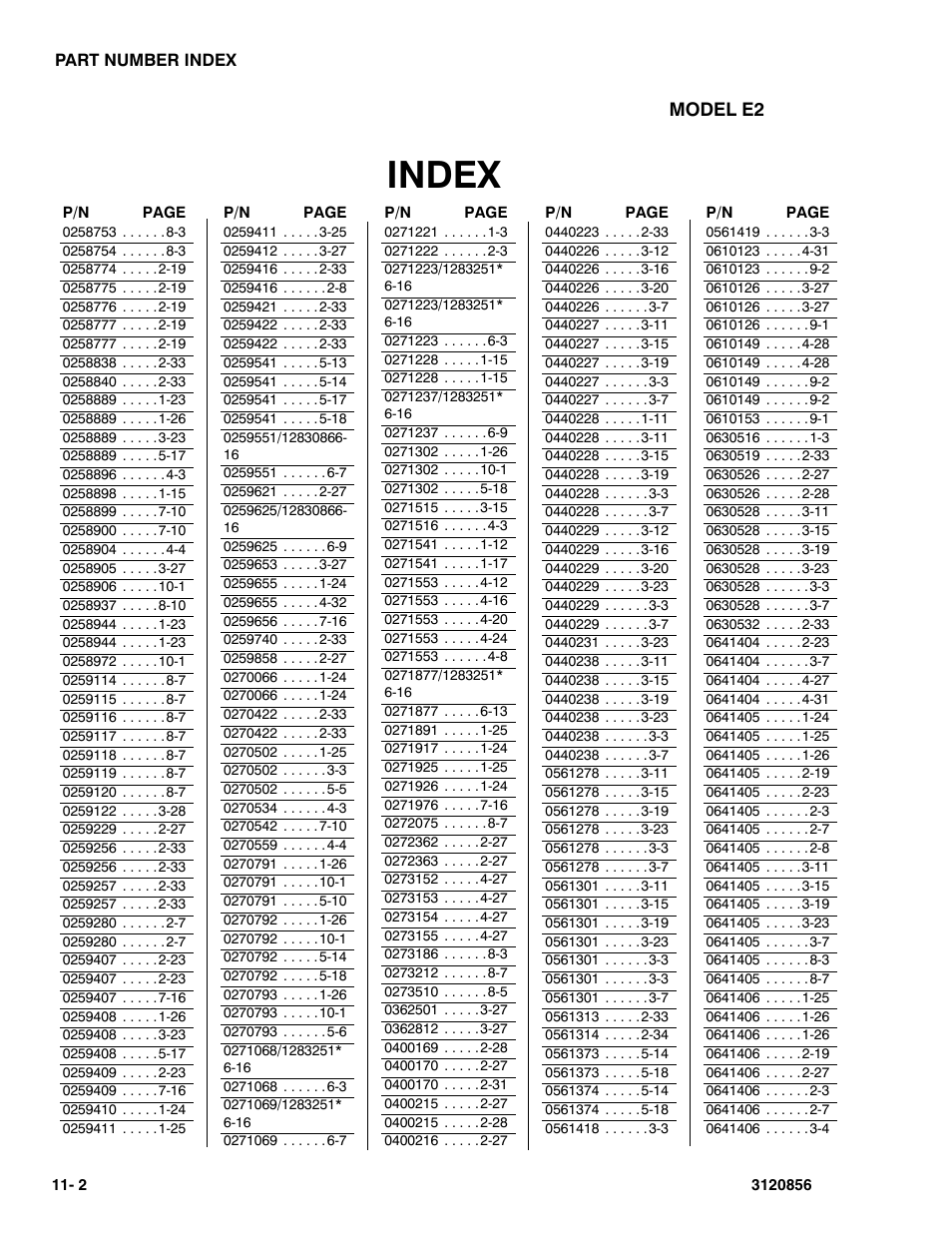 Index | JLG 3246E2 Parts Manual User Manual | Page 210 / 222