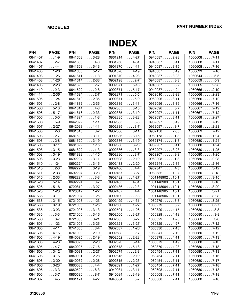 Index | JLG 3246E2 Parts Manual User Manual | Page 211 / 222