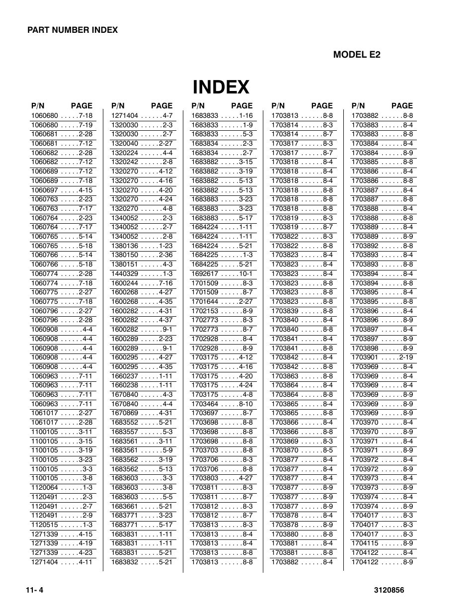 Index | JLG 3246E2 Parts Manual User Manual | Page 212 / 222