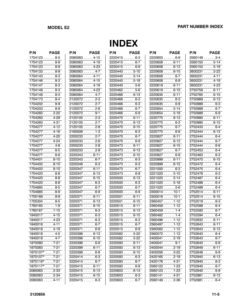 Index | JLG 3246E2 Parts Manual User Manual | Page 213 / 222