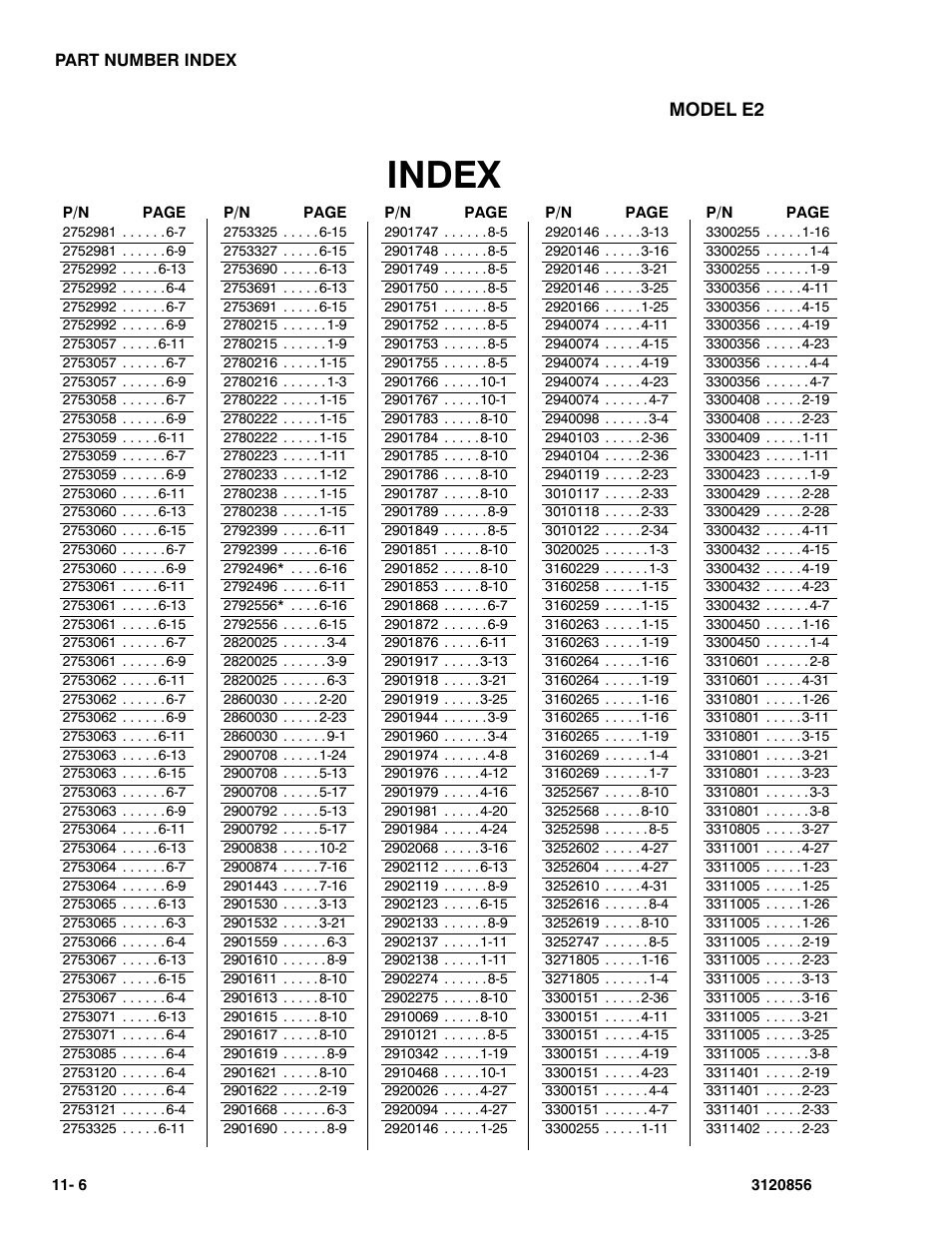 Index | JLG 3246E2 Parts Manual User Manual | Page 214 / 222