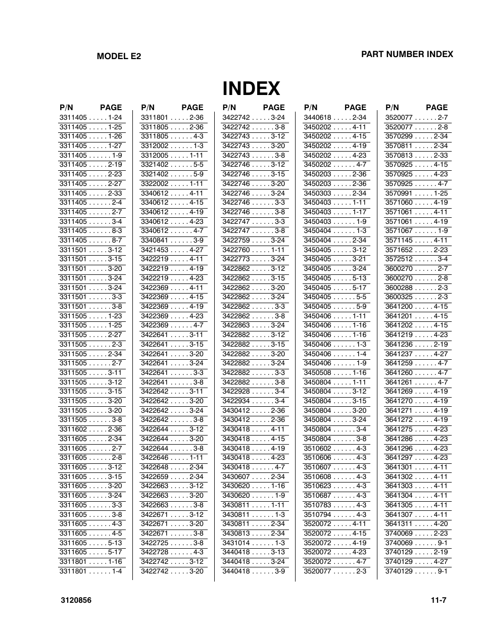 Index | JLG 3246E2 Parts Manual User Manual | Page 215 / 222