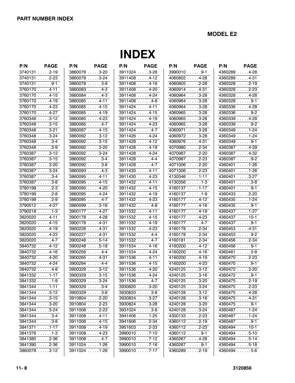 Index | JLG 3246E2 Parts Manual User Manual | Page 216 / 222